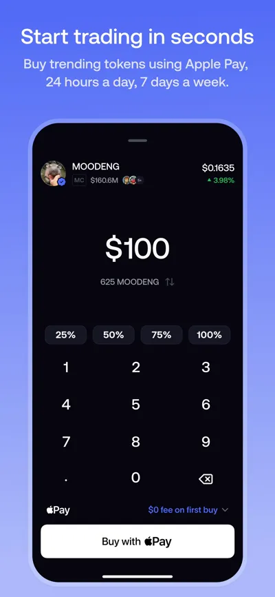 FOMO App Store image of the buy screen with a 100 dollar order and Apple Pay