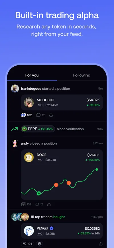 FOMO App Store image of the social feed with trades by followed users